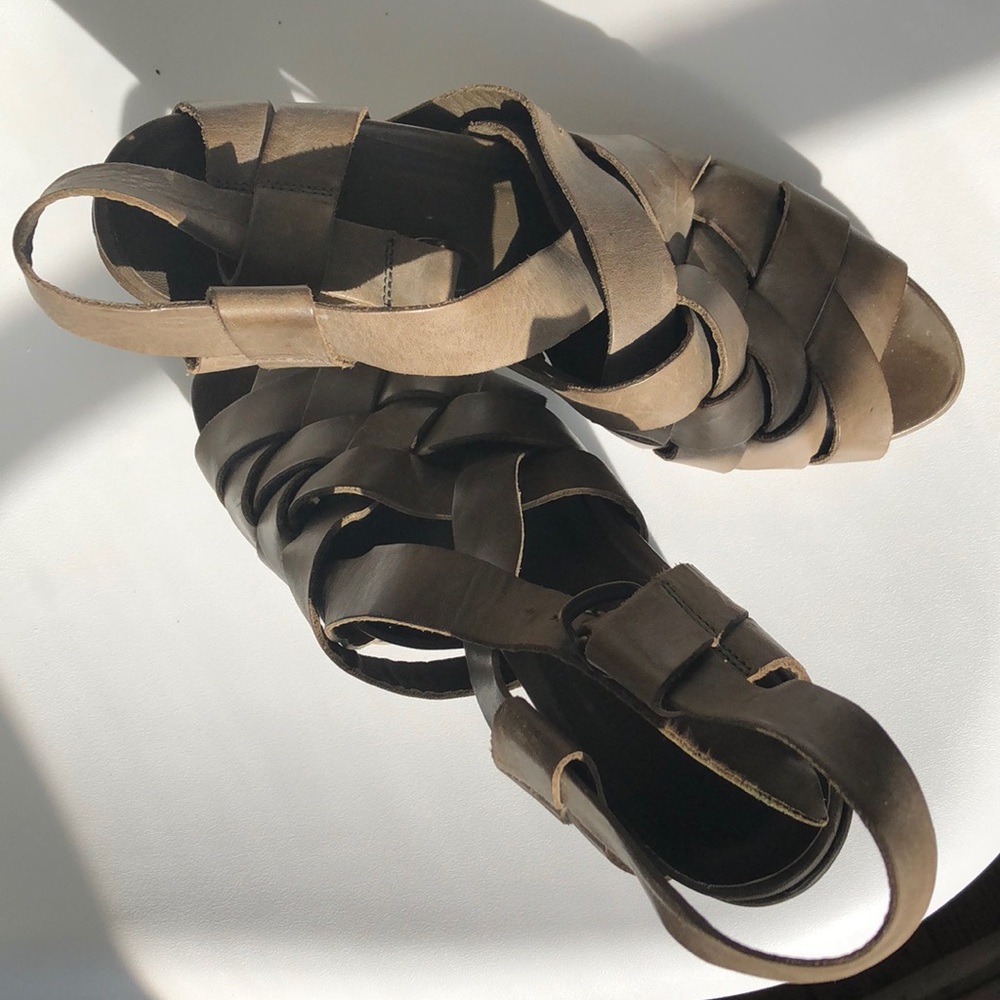 Leather Kaki Heels